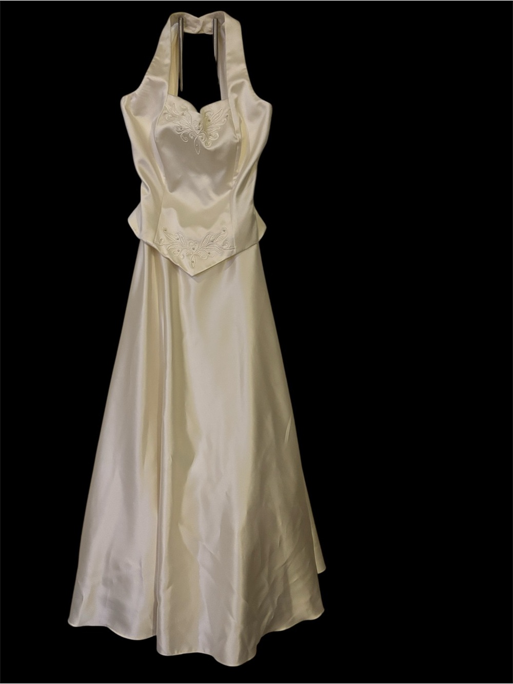 ALFRED SUNG Ivory Satin Halter Wedding Dress